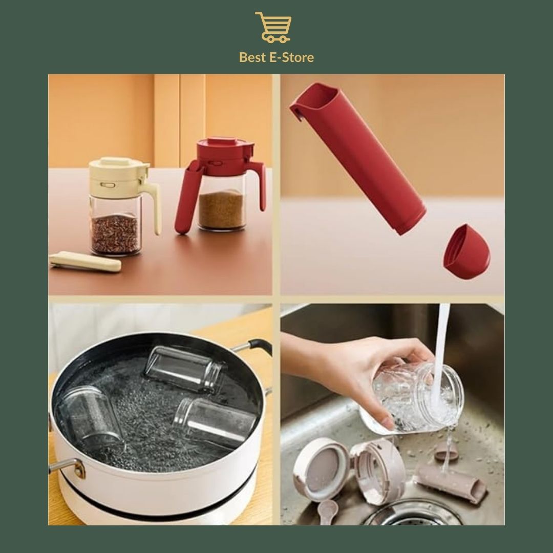 🌟 Kitchen Essential: Spice Jars with Lock & Measuring Spoon 🥄👩🍳