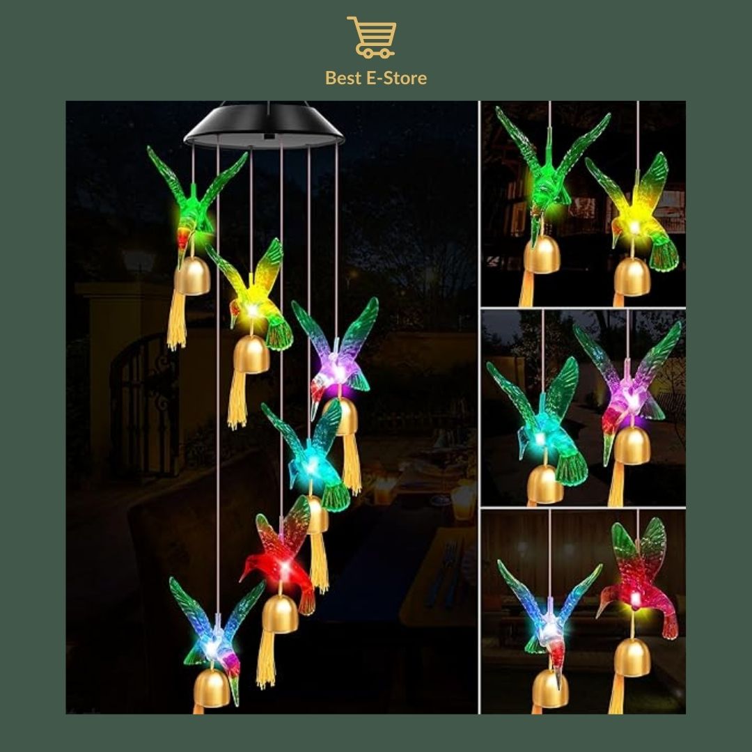 ☀️ Glowing Nights Await: Solar and Color Changing Hummingbird Wind Chime with Bells 🔔