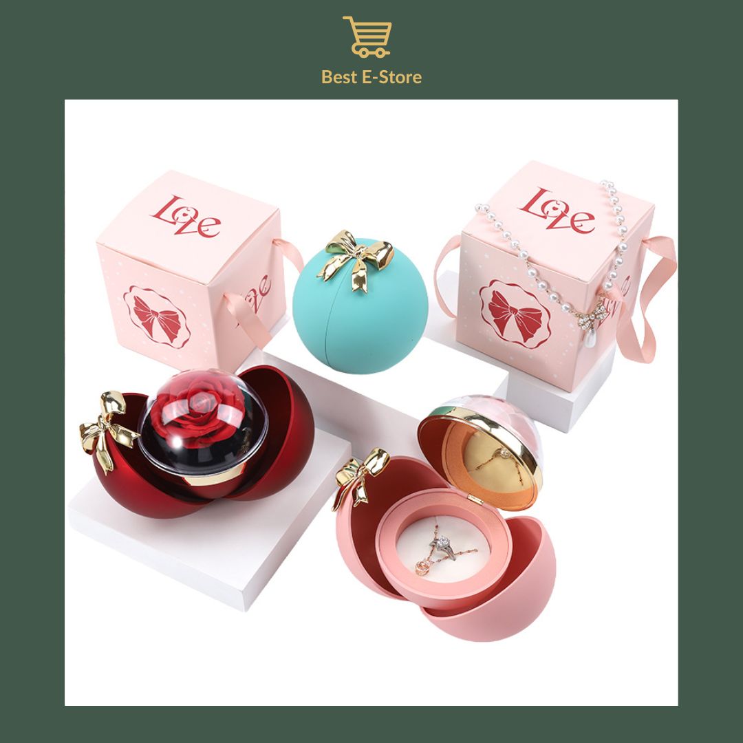 💎 Elegant Spherical Engagement Ring Box with Realistic Flower & Bow 🌸