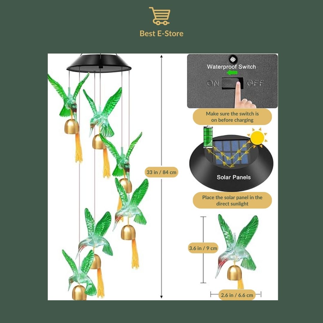 ☀️ Glowing Nights Await: Solar and Color Changing Hummingbird Wind Chime with Bells 🔔