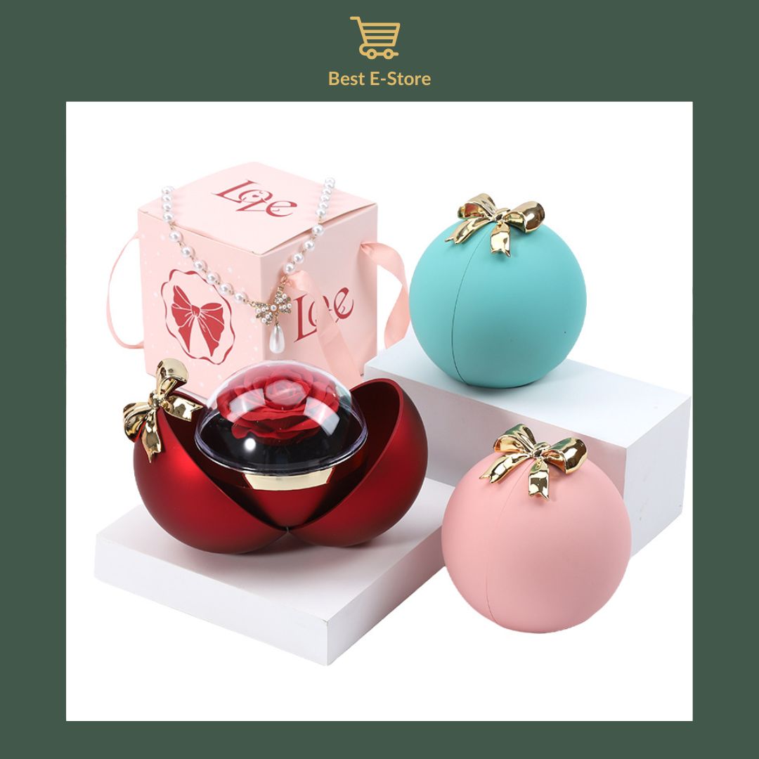 💎 Elegant Spherical Engagement Ring Box with Realistic Flower & Bow 🌸