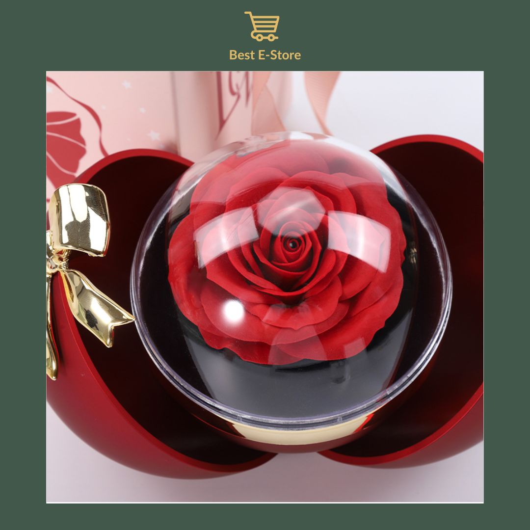 💎 Elegant Spherical Engagement Ring Box with Realistic Flower & Bow 🌸