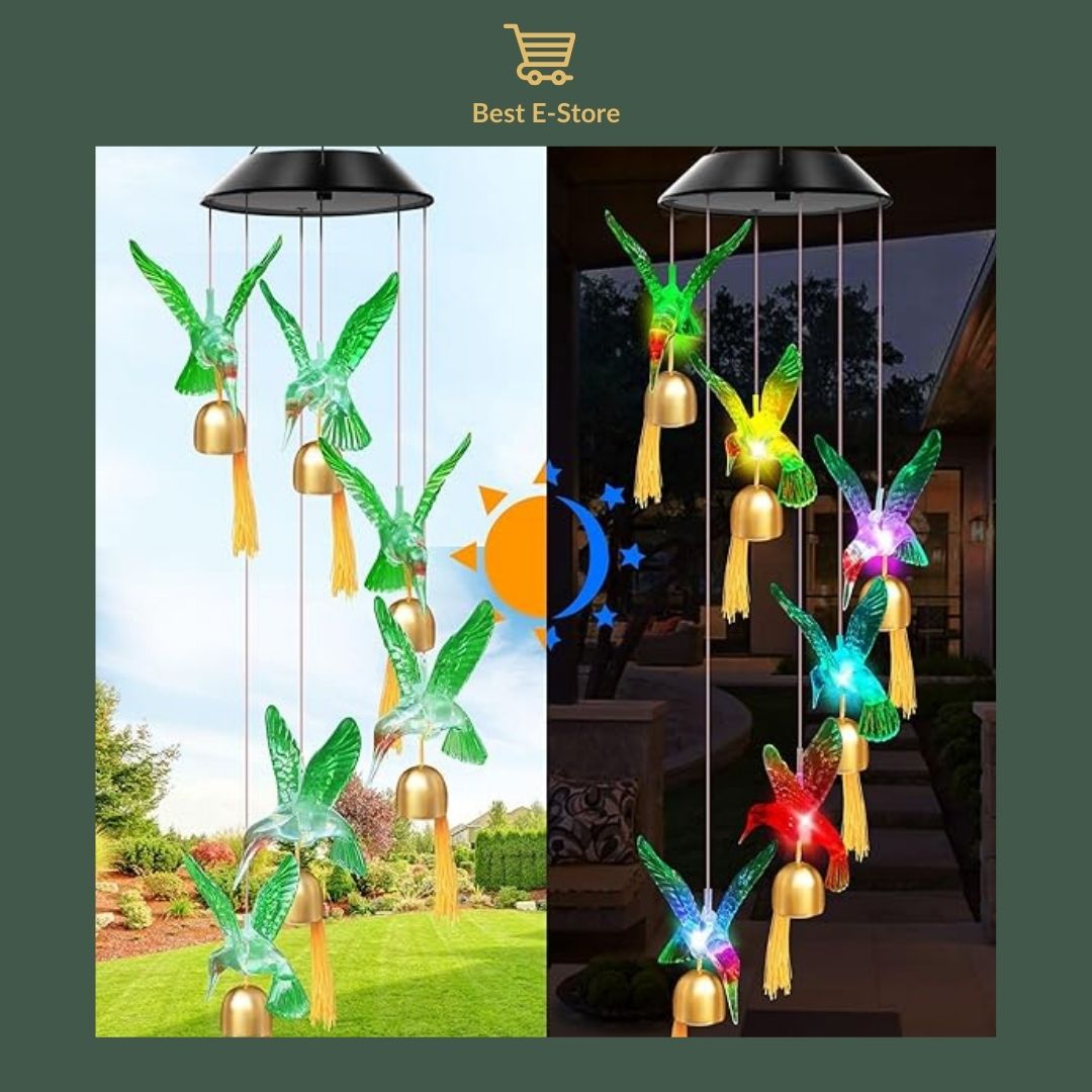 ☀️ Glowing Nights Await: Solar and Color Changing Hummingbird Wind Chime with Bells 🔔