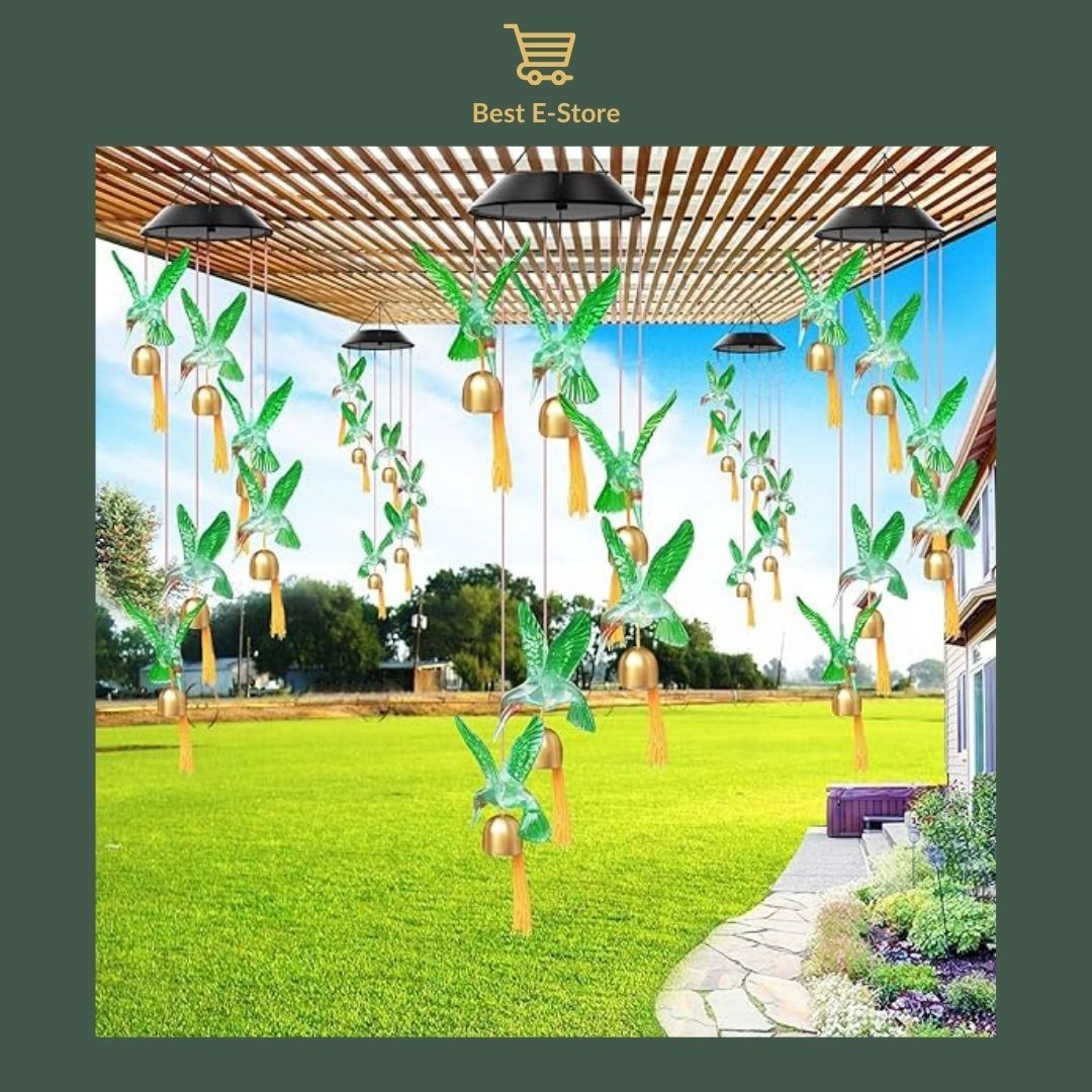 ☀️ Glowing Nights Await: Solar and Color Changing Hummingbird Wind Chime with Bells 🔔
