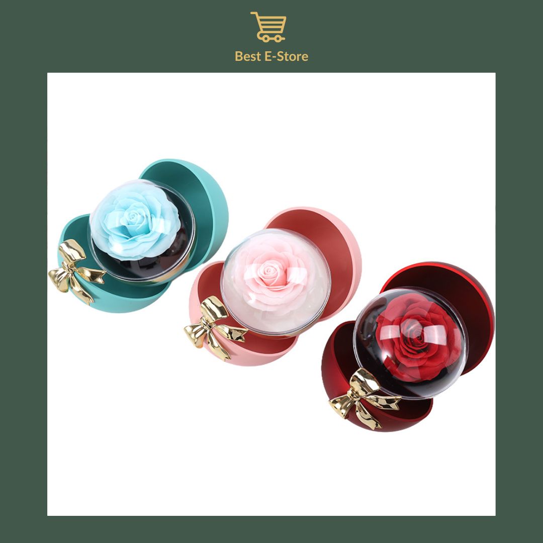 💎 Elegant Spherical Engagement Ring Box with Realistic Flower & Bow 🌸