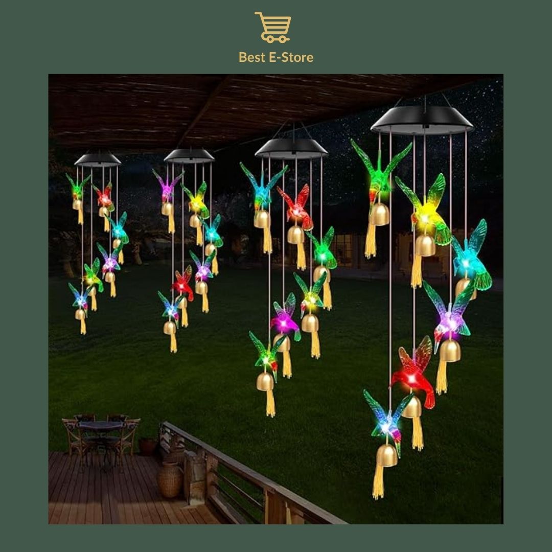 ☀️ Glowing Nights Await: Solar and Color Changing Hummingbird Wind Chime with Bells 🔔