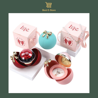💎 Elegant Spherical Engagement Ring Box with Realistic Flower & Bow 🌸