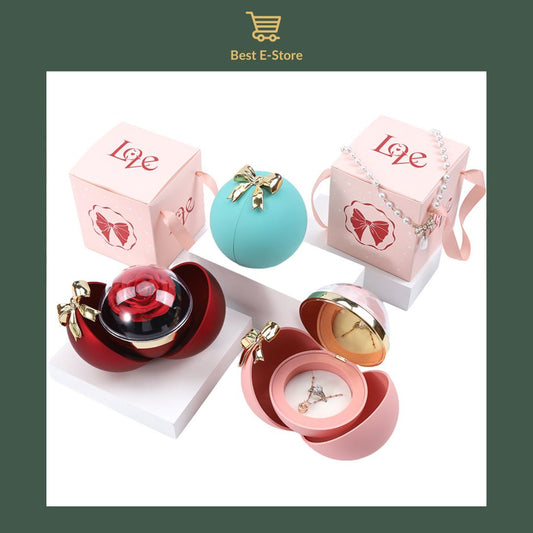 💎 Elegant Spherical Engagement Ring Box with Realistic Flower & Bow 🌸