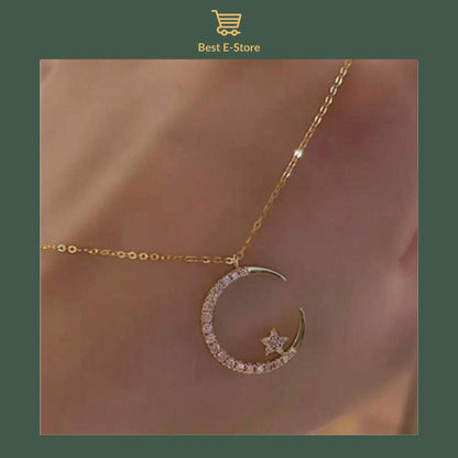 Radiant Nights: Golden Moon Star Necklace 🌙✨