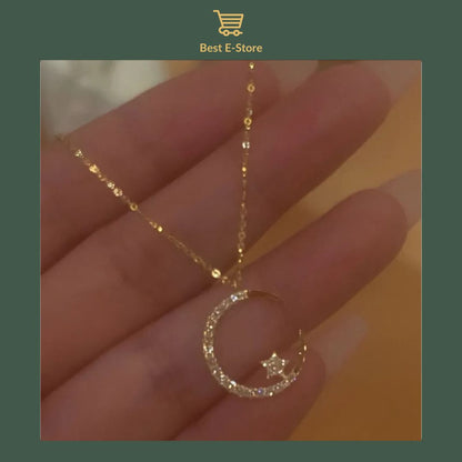 Radiant Nights: Golden Moon Star Necklace 🌙✨