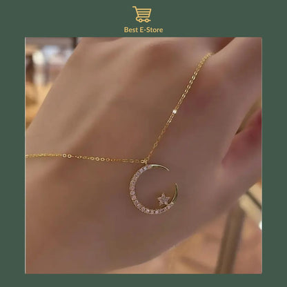Radiant Nights: Golden Moon Star Necklace 🌙✨