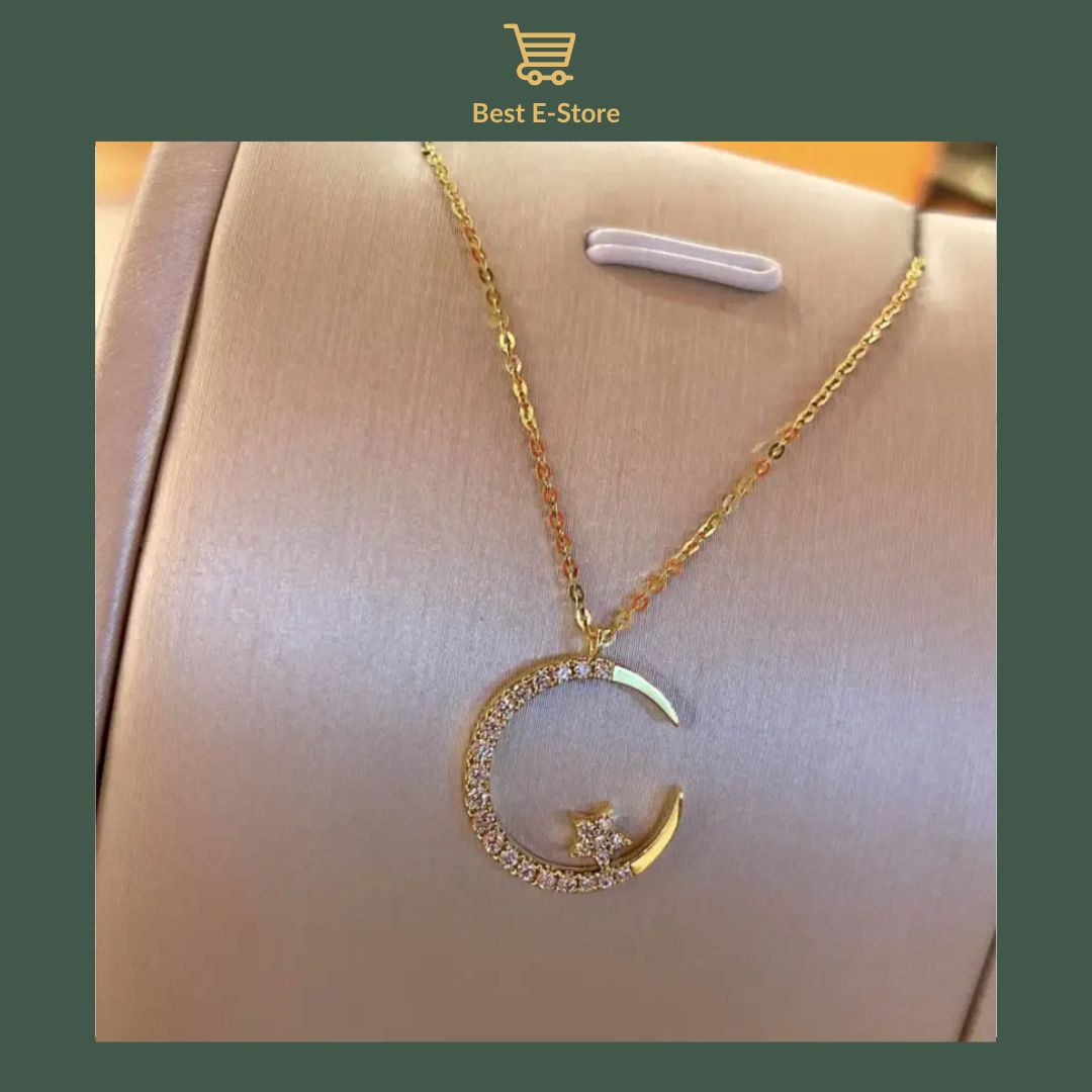 Radiant Nights: Golden Moon Star Necklace 🌙✨